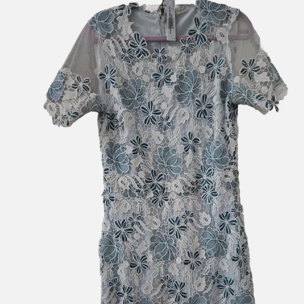 Elie Tahari Blue/White Scalloped Dress--Nwt